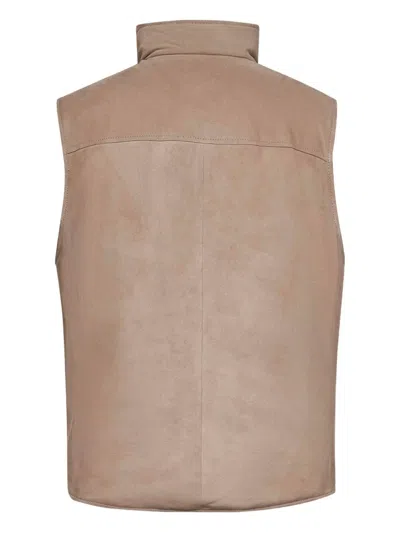 Brunello Cucinelli Beige Suede Sleeveless Down Jacket In Neutral