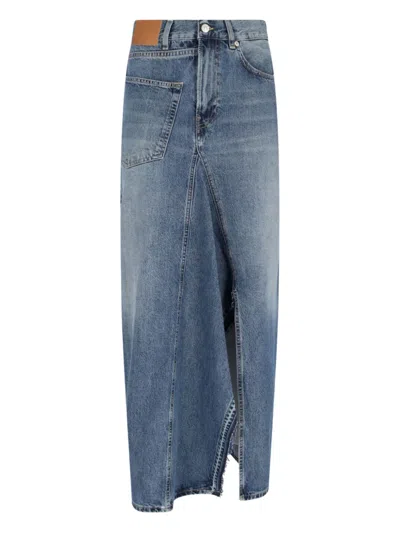 6397 Denim Split-front Midi Skirt