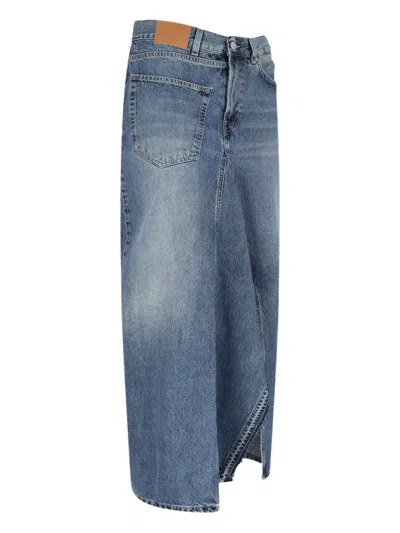 6397 Denim Split-front Midi Skirt