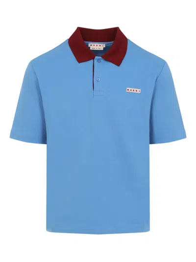Marni Polo In Piquet Blu Con Colletto A Contrasto