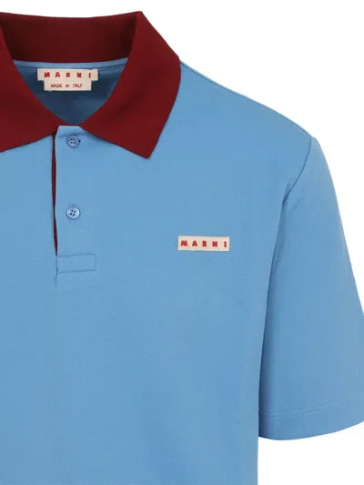 Marni Polo In Piquet Blu Con Colletto A Contrasto