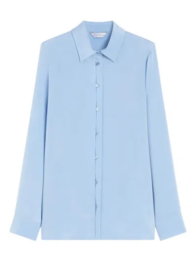 Max Mara 'avion' Shirt In Sky Blue Stretch Silk Cady In Blue