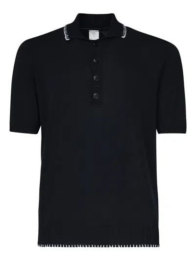 Eleventy Ribbed-trim Polo Shirt In Black