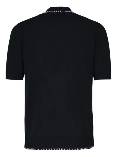 Eleventy Ribbed-trim Polo Shirt In Black