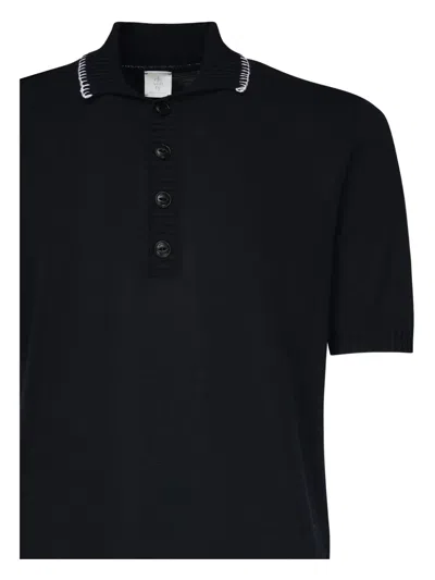 Eleventy Ribbed-trim Polo Shirt In Black