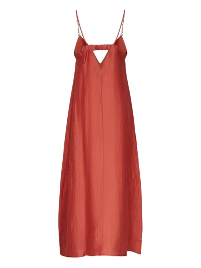 Ottod'ame Long Dress In Satin Linen In Burgundy