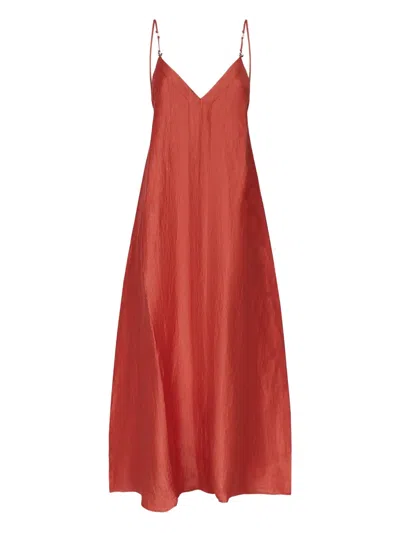 Ottod'ame Long Dress In Satin Linen In Burgundy