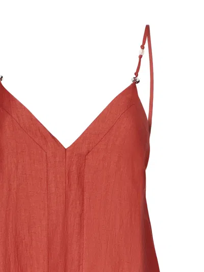 Ottod'ame Long Dress In Satin Linen In Burgundy