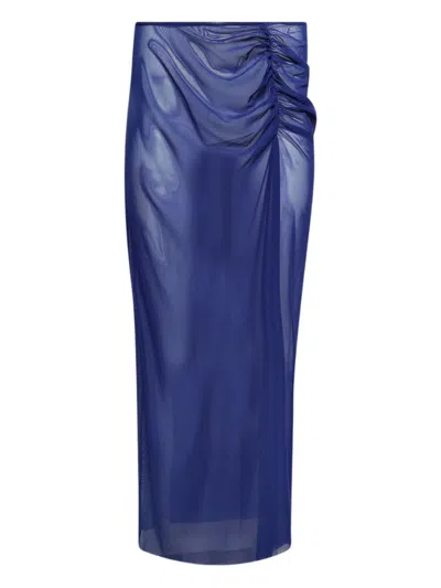 Bondeye Claudia Mesh Draped Maxi Skirt In Blue