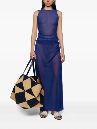 Bondeye Claudia Mesh Draped Maxi Skirt In Blue