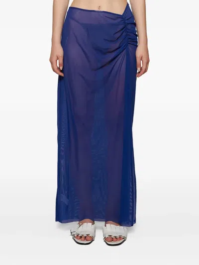 Bondeye Claudia Mesh Draped Maxi Skirt In Blue