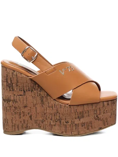 V73 Crossover Wedge Sandals In Brown