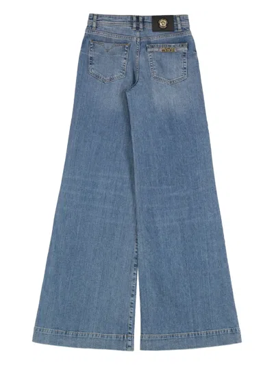 Versace Jeans Couture Wide-leg Faded Wash Denim Trousers With Belt Loops In Blue