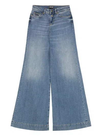 Versace Jeans Couture Wide-leg Faded Wash Denim Trousers With Belt Loops In Blue