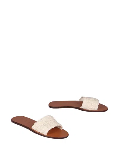 Manebi Crochet Flat Sandals In White