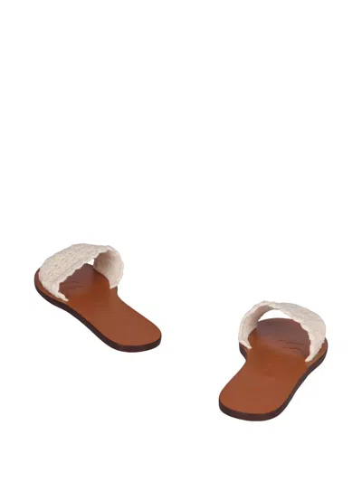 Manebi Crochet Flat Sandals In White