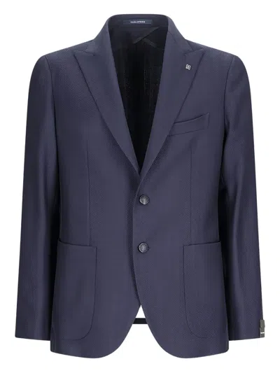Tagliatore Herringbone Two-button Blazer In Blue