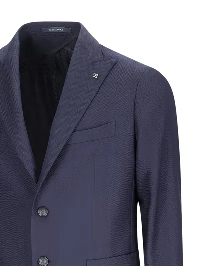 Tagliatore Herringbone Two-button Blazer In Blue