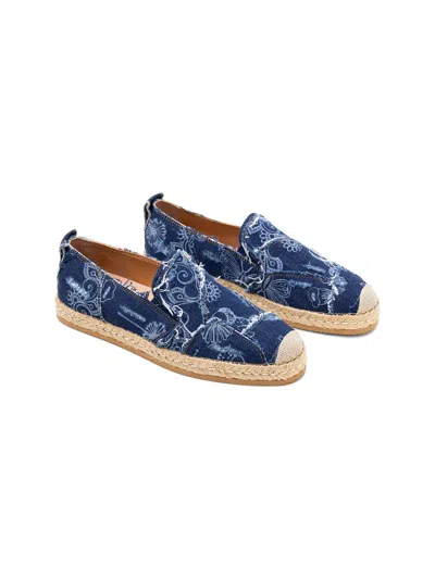 Hogan Denim Floral Print Espadrilles