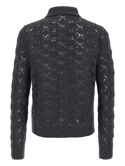 Jil Sander Openwork Wool Cardigan Sweaters And Cardigans Gray In Black