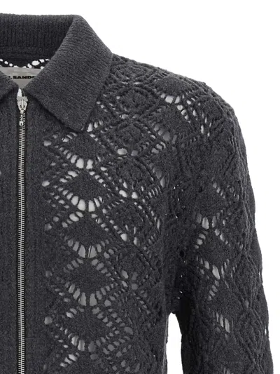 Jil Sander Openwork Wool Cardigan Sweaters And Cardigans Gray In Black