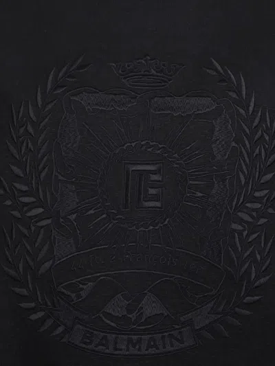 Balmain Crest Embroidered T-shirt In Black