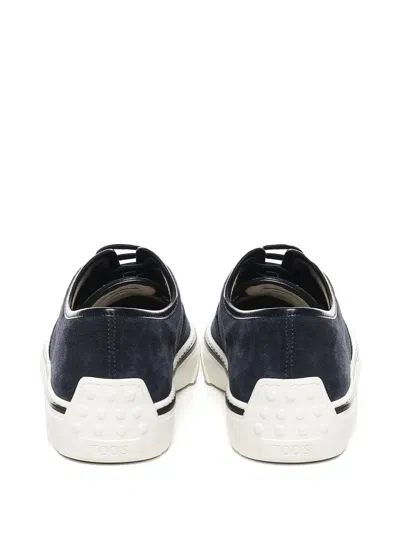 Tod's Round Toe Suede Sneakers Contrast Sole In Blue