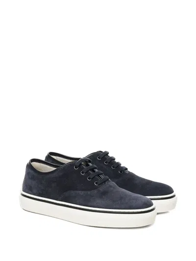 Tod's Round Toe Suede Sneakers Contrast Sole In Blue