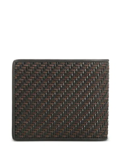 Ferragamo Woven Leather Bi-fold Wallet In Black