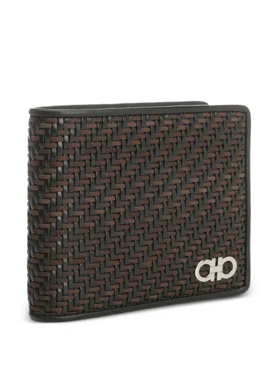 Ferragamo Woven Leather Bi-fold Wallet In Black