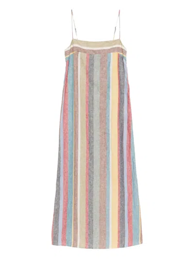 Staud Laura Linen Dress In Market Stripe In Multi
