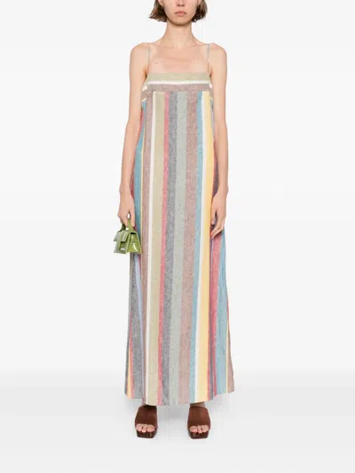 Staud Laura Linen Dress In Market Stripe In Multi