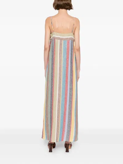 Staud Laura Linen Dress In Market Stripe In Multi