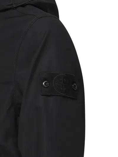 Stone Island Hooded Waterproof Cotton Jacket In Black