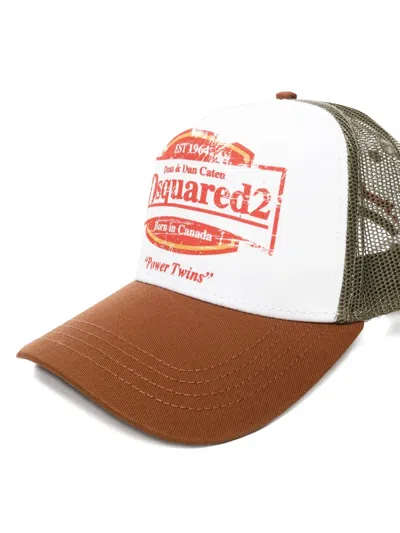 Dsquared2 Mens Bianco/ Militare/ Miele Logo-embroidered Cotton Cap In White