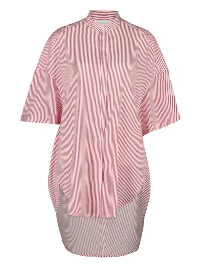 Stella Mccartney Oversized Embroidered Striped Organic Silk Shirt In Pink