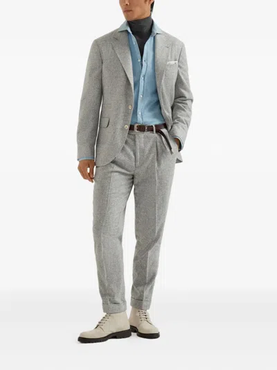Brunello Cucinelli Deconstructed Jacket With Prince Of Wales Pattern In Gray
