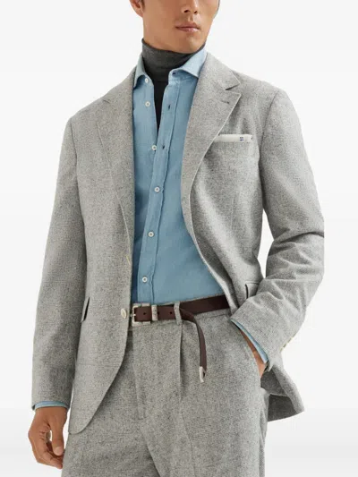 Brunello Cucinelli Deconstructed Jacket With Prince Of Wales Pattern In Gray