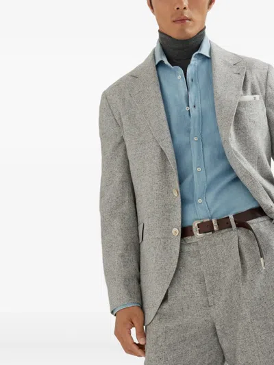 Brunello Cucinelli Deconstructed Jacket With Prince Of Wales Pattern In Gray