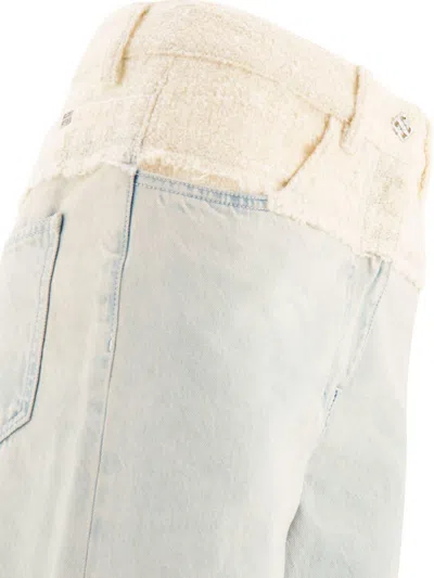 Givenchy Oversized Denim And Tweed Mixed Jeans With 4g Detail