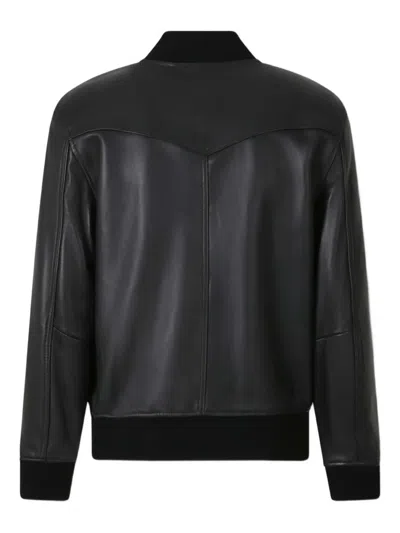 Officine Generale Christo Leather Bomber Jacket In Black