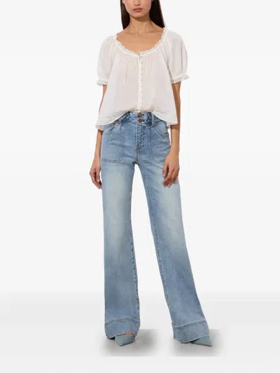 Alice And Olivia Juno High Rise Braided Waistband Jeans In Anabell Blue In Blue
