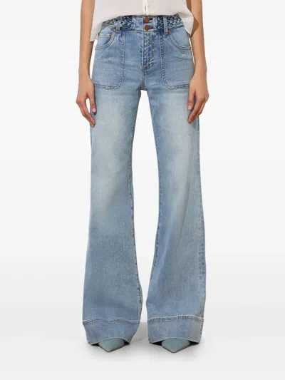 Alice And Olivia Juno High Rise Braided Waistband Jeans In Anabell Blue In Blue