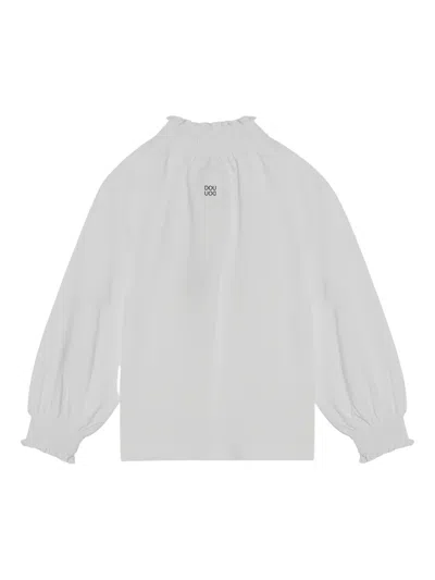 Douuod Frilled High-neck Blouse In White