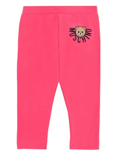 Moschino Teddy-logo Leggings In Pink