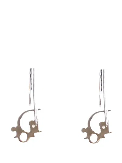 Pre-owned Dior 20th Century Palladium Plated Logo Drop Earrings Costume Earrings