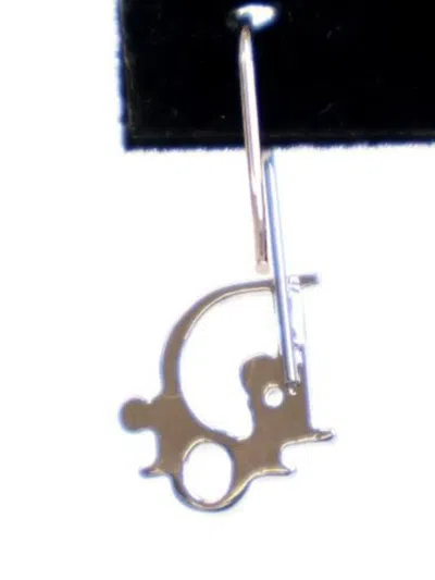 Pre-owned Dior 20th Century Palladium Plated Logo Drop Earrings Costume Earrings