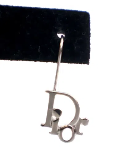 Pre-owned Dior 20th Century Palladium Plated Logo Drop Earrings Costume Earrings