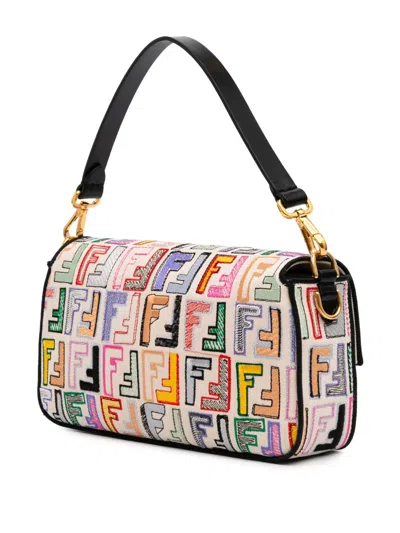 Pre-owned Fendi 2000-2010 Chinese Valentines Day Zucca Embroidered Canvas Baguette Satchel