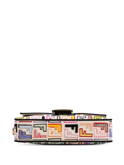 Pre-owned Fendi 2000-2010 Chinese Valentines Day Zucca Embroidered Canvas Baguette Satchel